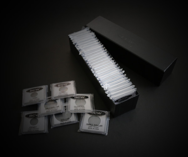 bcw black coin snap box and 35 coins snaps for penny dollar